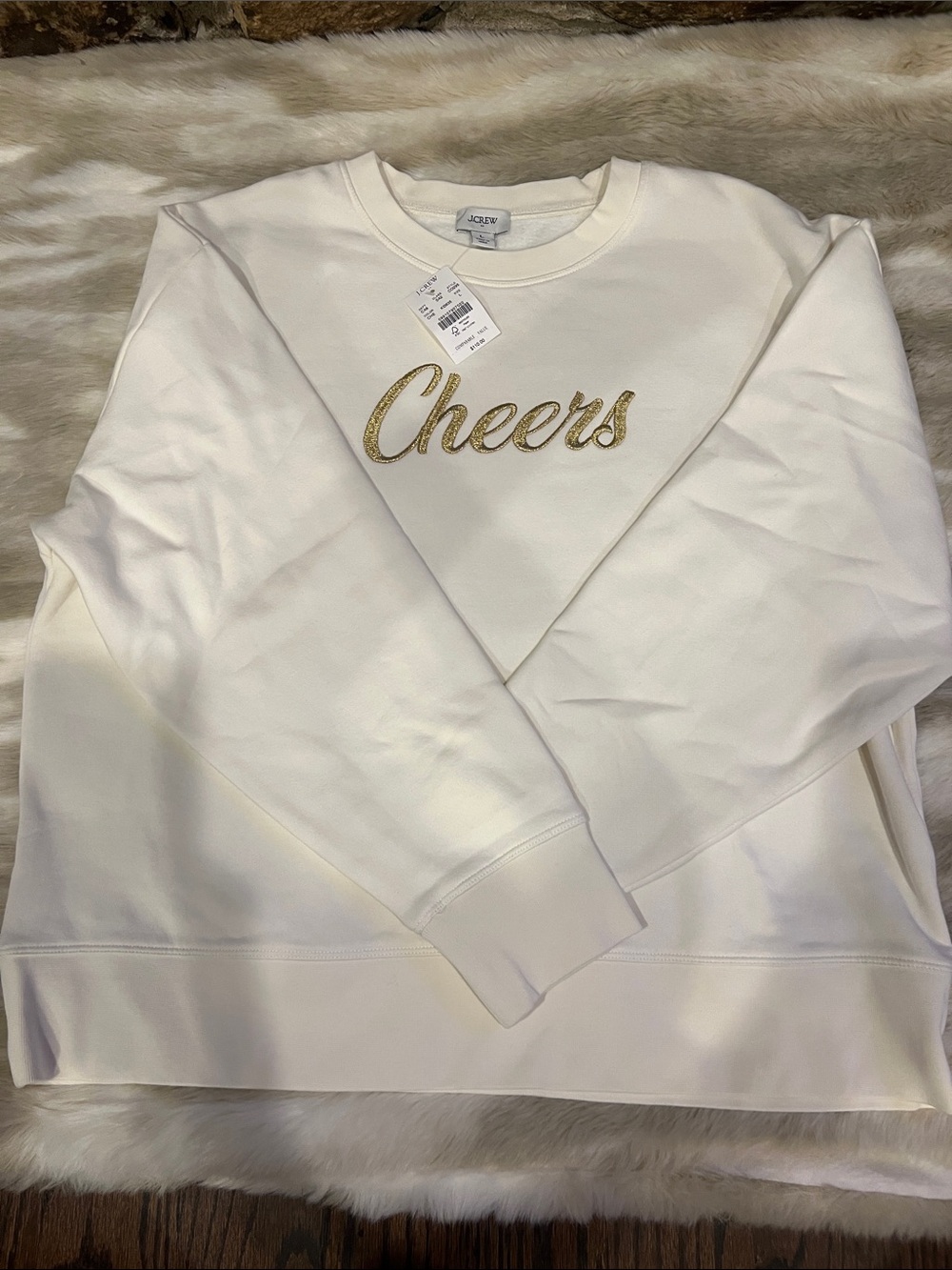 NWT J. Crew Crewneck Sweatshirt in Cream with Gold 'Cheers' Script